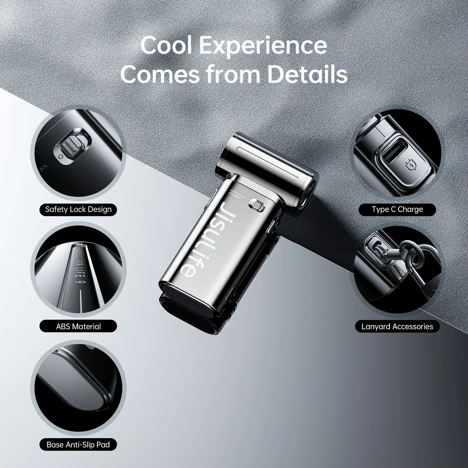 JISULIFE Life 9 Electroplate Plus Handheld Turbo Fan – 5000mAh High-Performance Battery