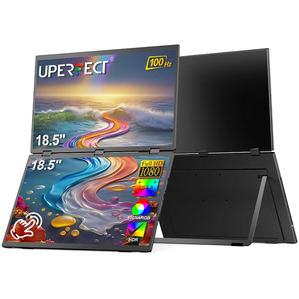 UPERFECT 100Hz Dual Screen Monitor 18.5" Laptop Folding Display w/ USB C Mini HDMI VESA Stand for Mac Phone Desktop - Limetastore