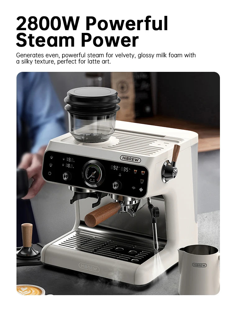 HiBREW H7B – Dual Boiler Barista Pro Espresso Machine | Built‑In Grinder with 30 Settings