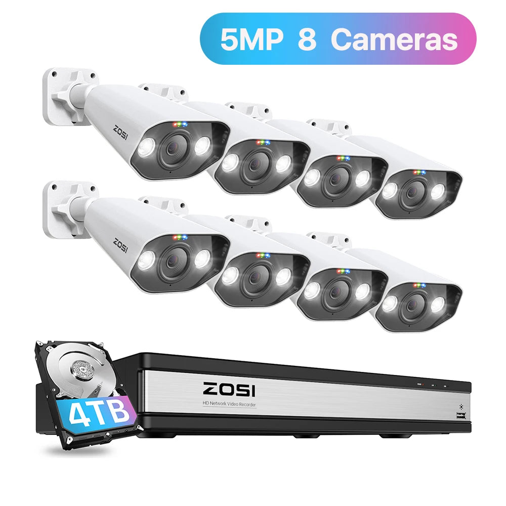 ZOSI 16CH 4K PoE Security Camera System – 8MP/5MP Outdoor IP Cameras with AI Person & Vehicle Detection