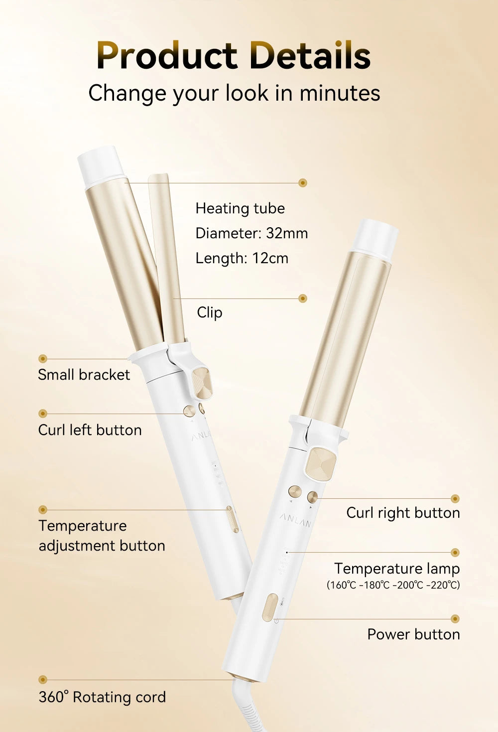 ANLAN Automatic Curling Iron | 30s Heat, Smart Temp, Ceramic Curls