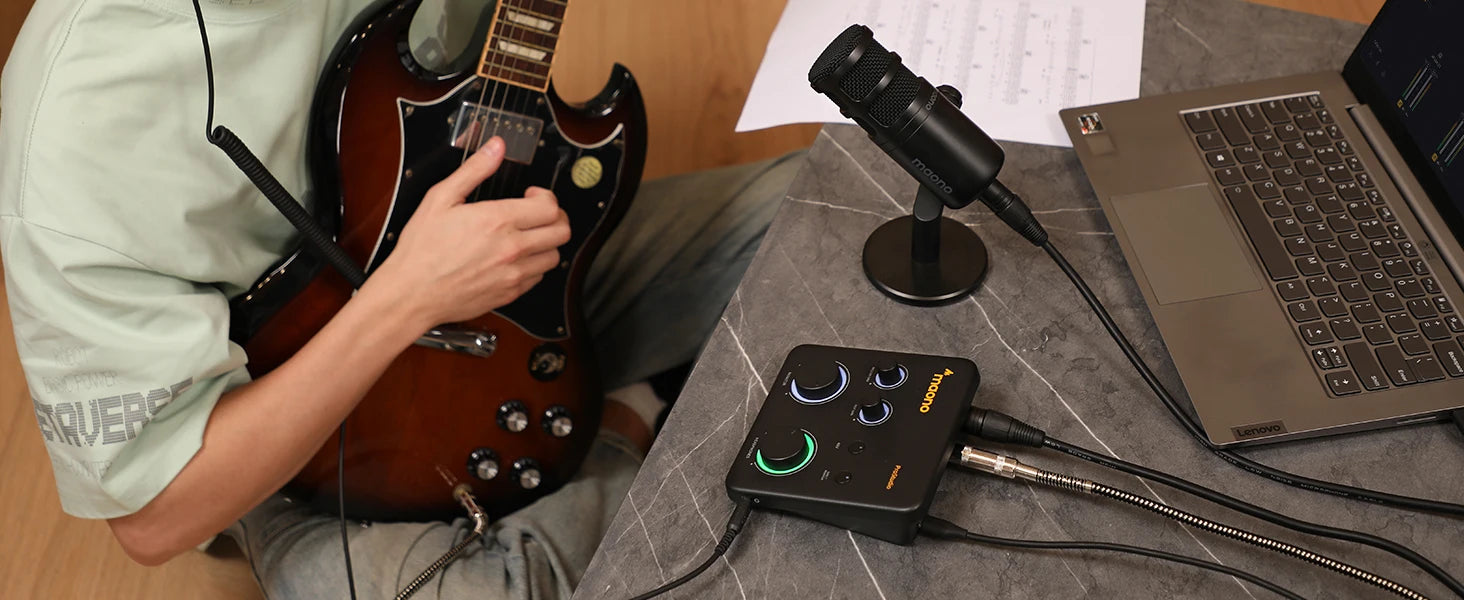 Maono PS22 Lite – USB Audio Interface 24‑bit/192 kHz | XLR Input, Loopback, ASIO Support, DAW Compatible for Music, Guitar & Recording