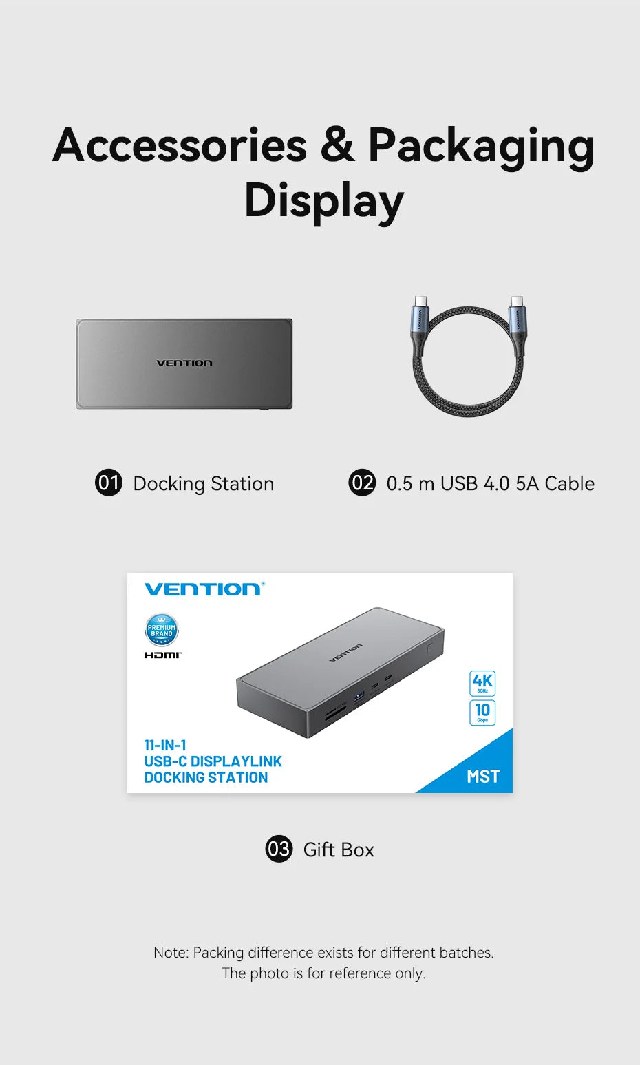 Vention USB‑C DisplayLink 11‑in‑1 Dock | 4K60Hz HDMI + DP, MST, USB 3.2, RJ45 for MacBook