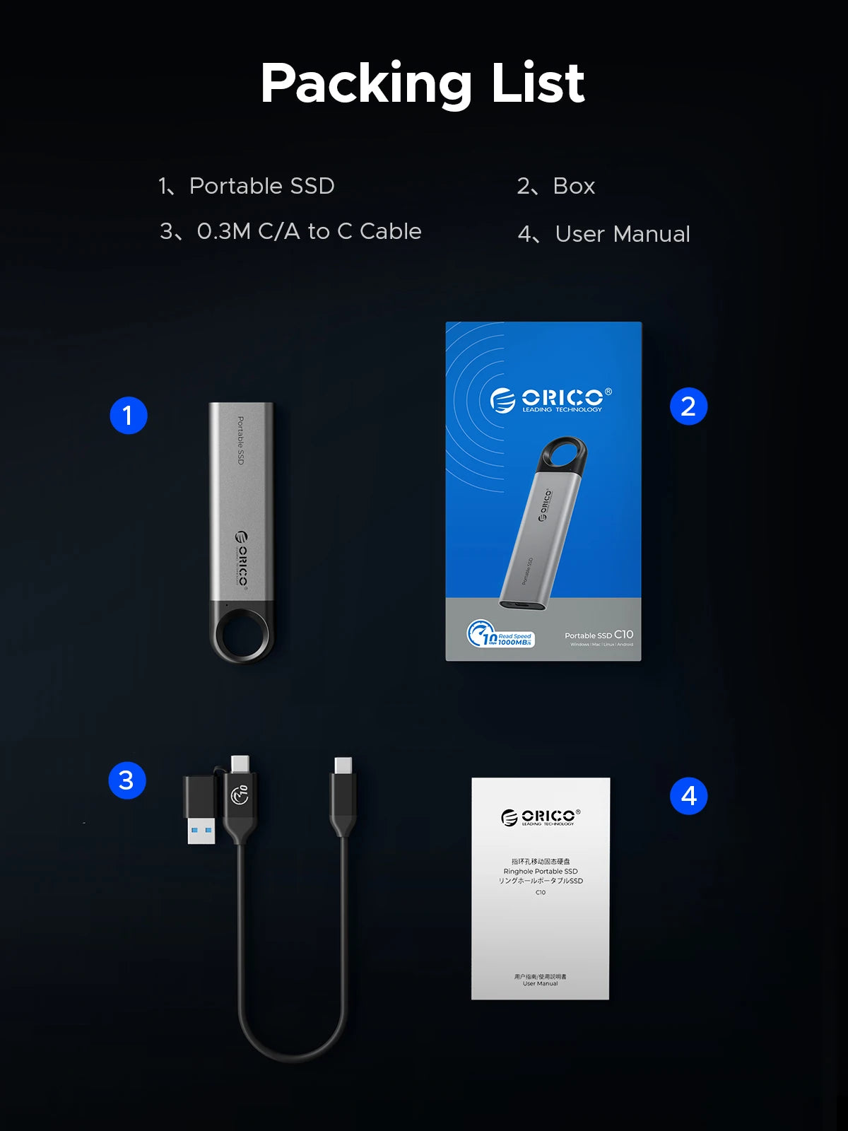ORICO 1TB Portable External SSD – Up to 1050MB/s USB 3.2 High‑Speed Solid State Drive