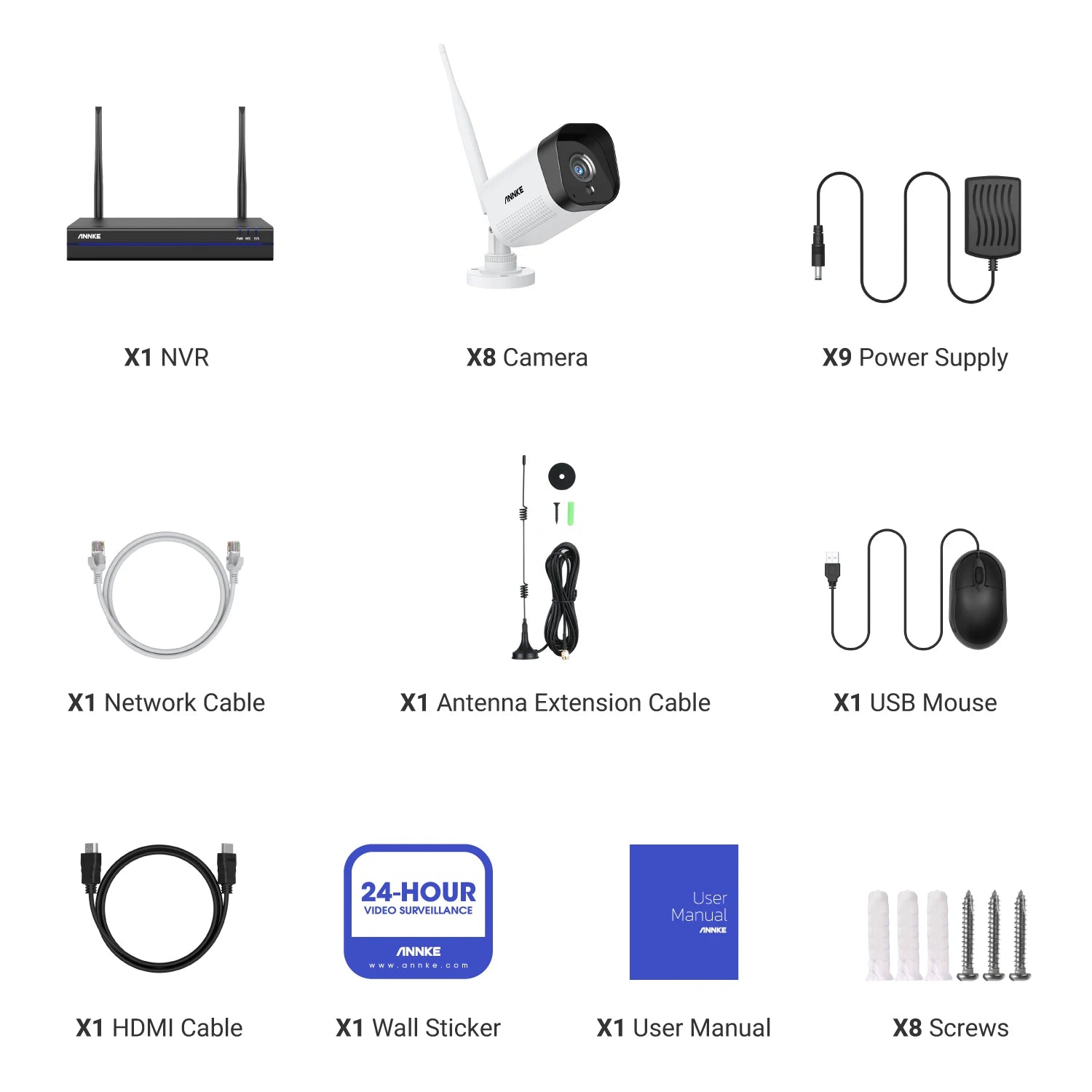 ANNKE 3MP FHD Brezžični CCTV Sistem | 8-kanalni NVR, 3MP WiFi Bullet Kamere, Zunanji Nadzor