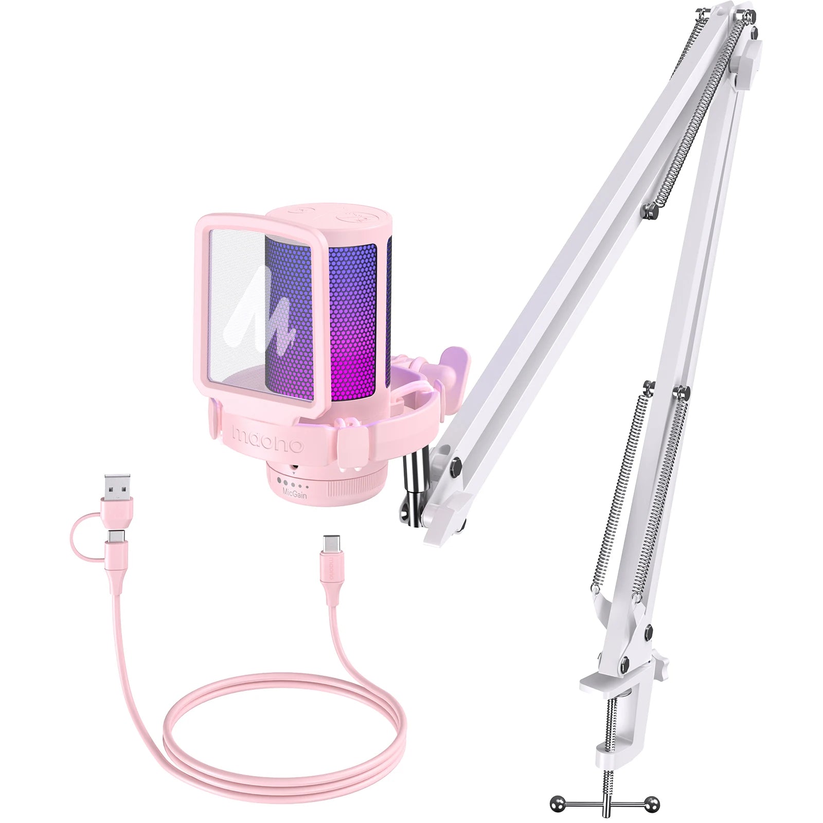 Maono Gamerwave DGM20S – USB Gaming Condenser Microphone | RGB Lighting, Noise‑Canceling, Mic Gain & One‑Key Mute for Streaming, YouTube & TikTok