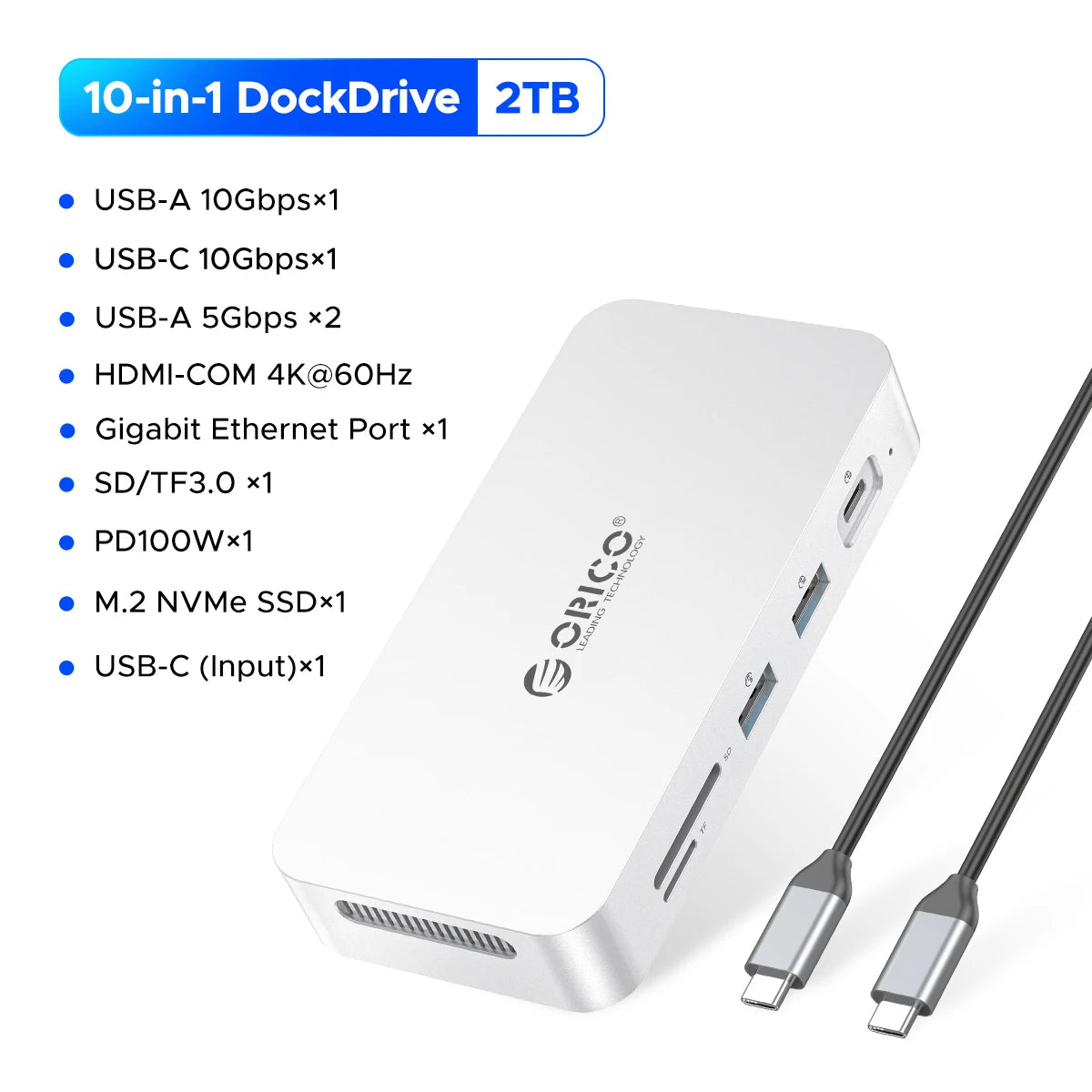 ORICO DataLink PSSD 2TB External SSD Docking Station – USB‑C to 4K60Hz HDMI Adapter
