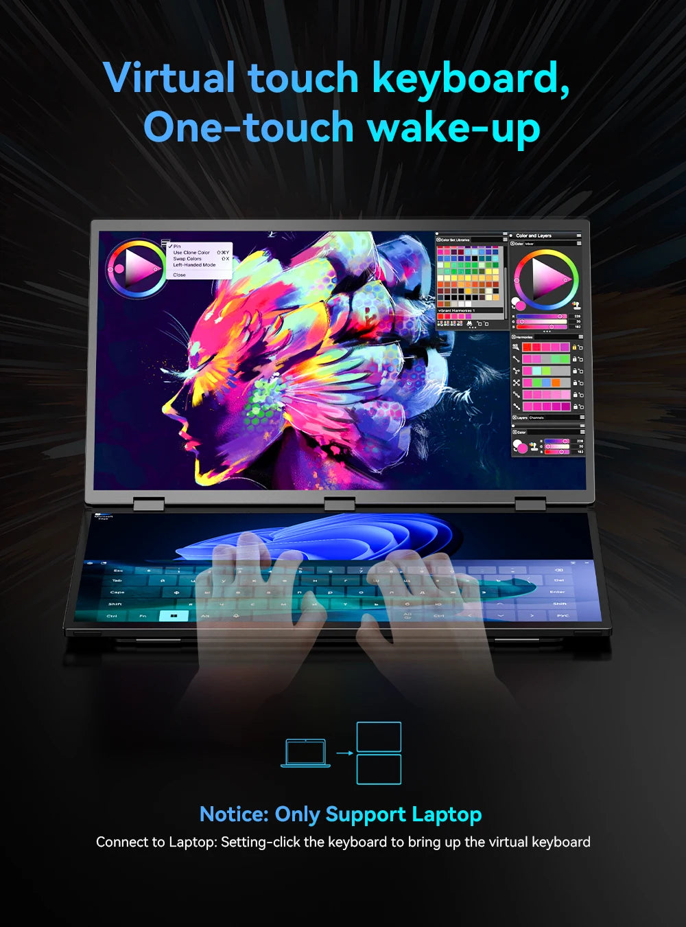 UPERFECT 100Hz Dual Screen Monitor 18.5" Laptop Folding Display w/ USB C Mini HDMI VESA Stand for Mac Phone Desktop - Limetastore