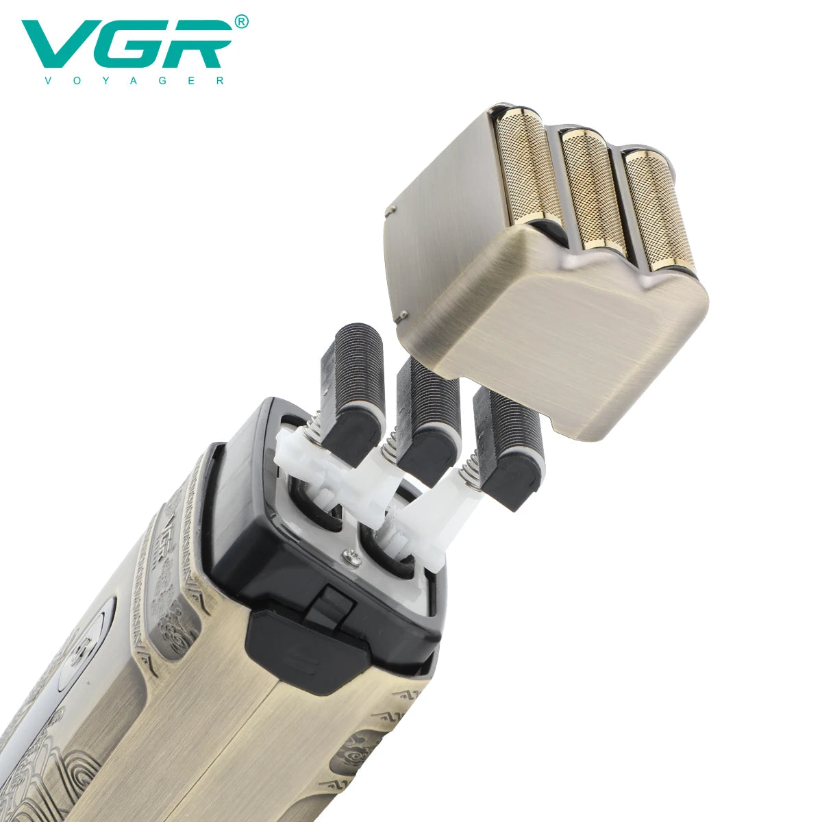 VGR Electric Shaver Professional Shaver Metal Beard Trimmer Titanium Blade Triple Foil Shaver for Bald Head LED Display V-335
