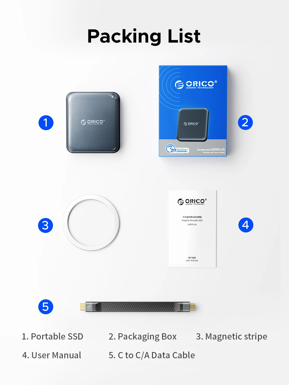 ORICO Magnetic Portable SSD USB3.2 20Gbps Supports 4K ProRes Video Recording for iPhone 15 Pro Series External Solid State Drive