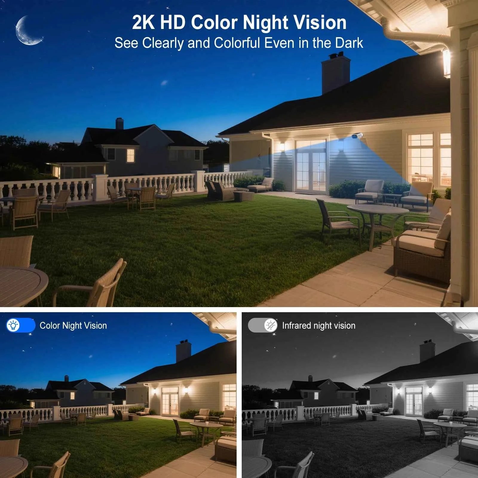 ARCCTV 4MP Solar Camera Outdoor Wireless Security Integrated Solar Wifi Camera Human Detection Color Night Vision Two Way Audio - Limetastore