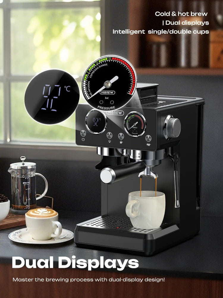 HiBREW H20 – polavtomatski espresso aparat | 20 barov tlaka | Vgrajen mlinček z 20 nastavitvami mletja
