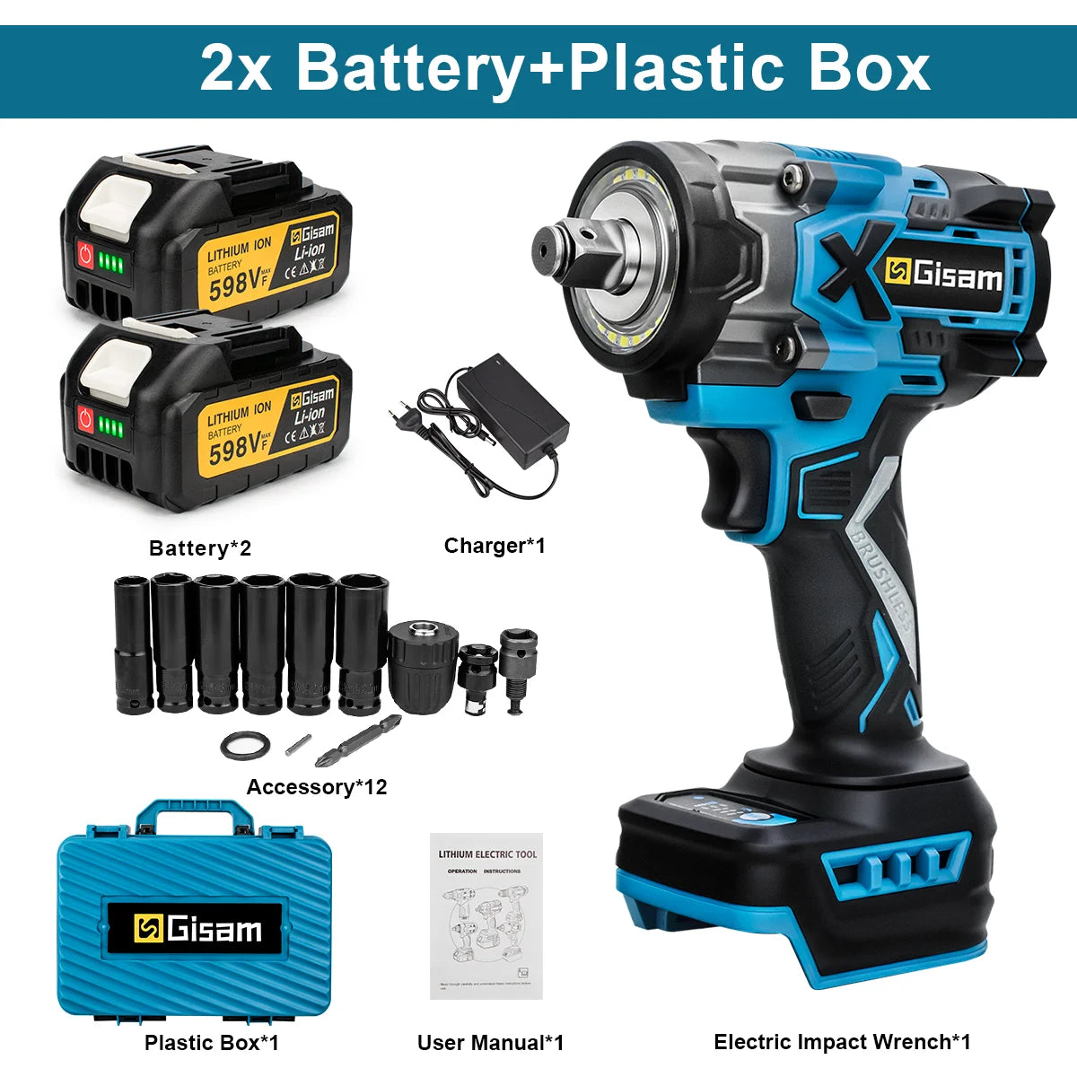 Gisam 900N.m Brushless Impact Wrench 1/2"