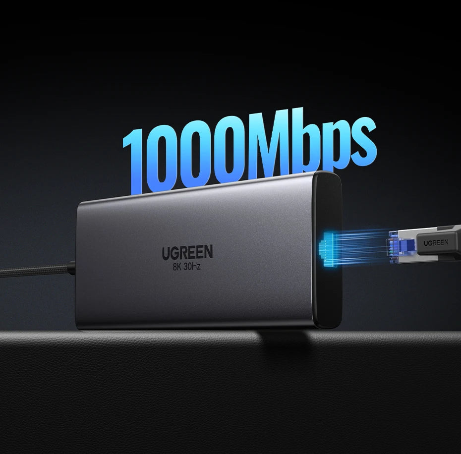 UGREEN 10‑in‑1 Dual HDMI USB‑C Hub with 8K & 4K Output, Gigabit Ethernet, USB 3.0, PD100W
