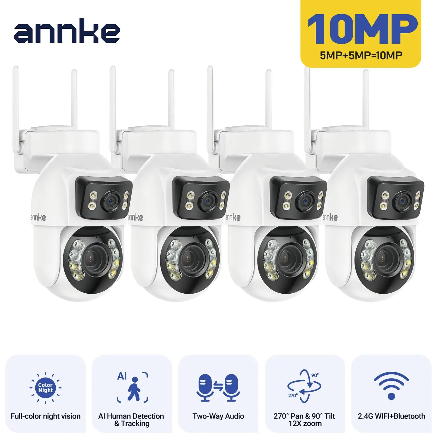 ANNKE WCD1012 10MP Dual‑Lens PTZ Camera | 12× Zoom, AI Tracking, WiFi
