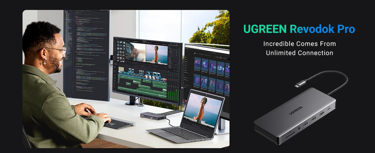 UGREEN 13‑in‑1 USB‑C Hub with Triple Display (DP 4K60Hz + Dual HDMI 4K60Hz), 10Gbps USB‑A/C