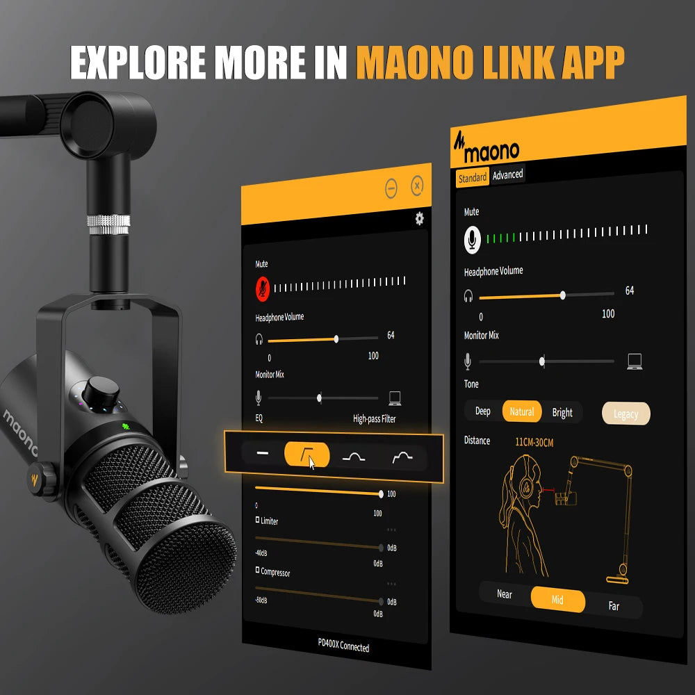 Maono PD400X – XLR/USB Dynamic Microphone | All‑Metal Podcast & Streaming Mic with One‑Touch Mute, Gain Control & Headphone Monitoring