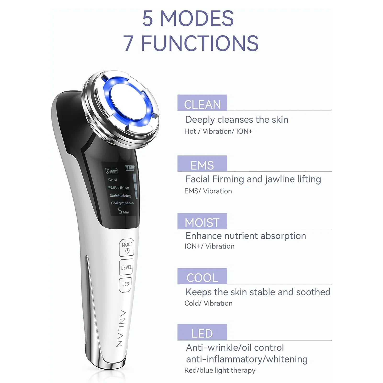 ANLAN EMS Facial Massager | Microcurrent Lifting, Hot/Cold, Deep Cleansing