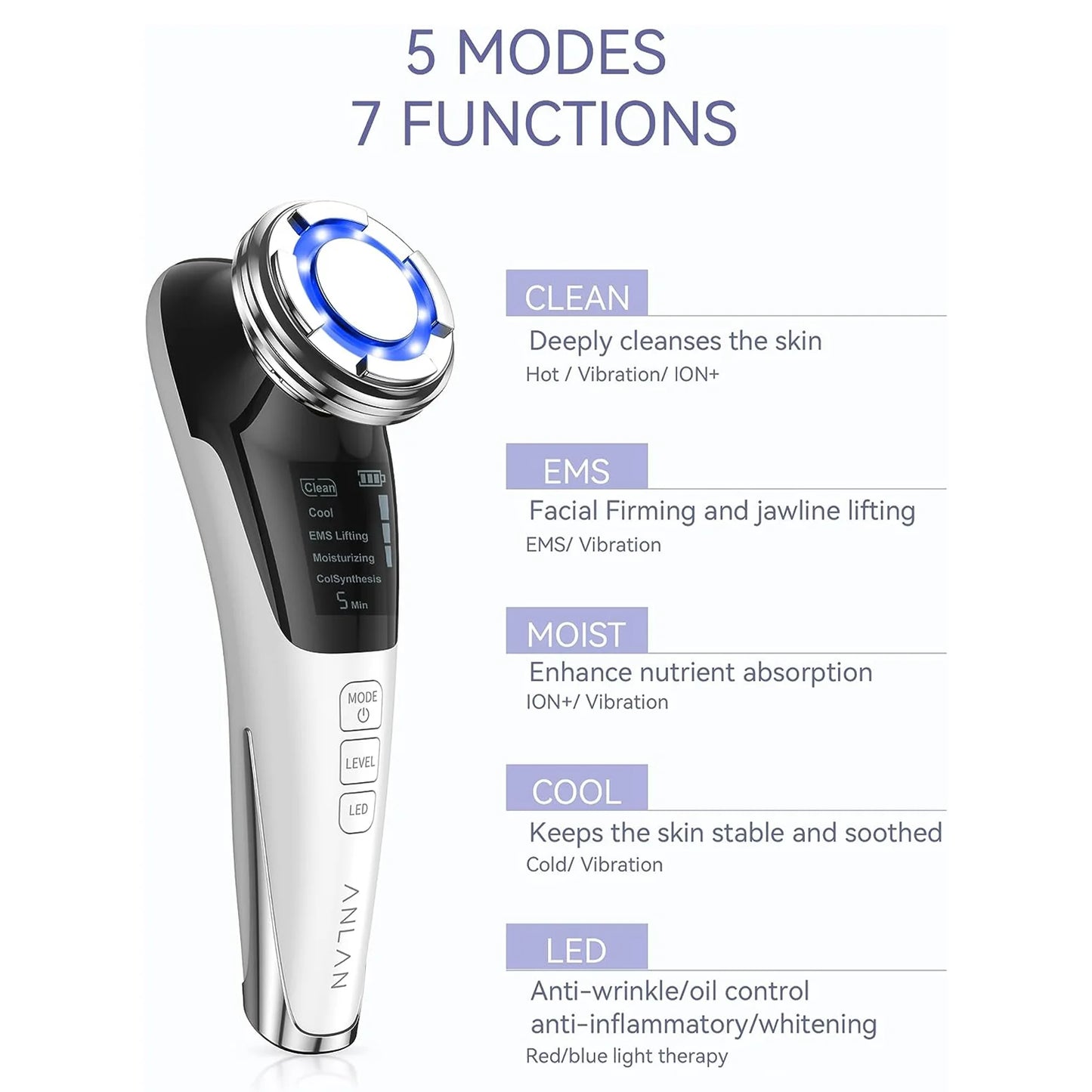 ANLAN EMS Facial Massager | LED, Hot/Cold, Lifting & Deep Cleaning