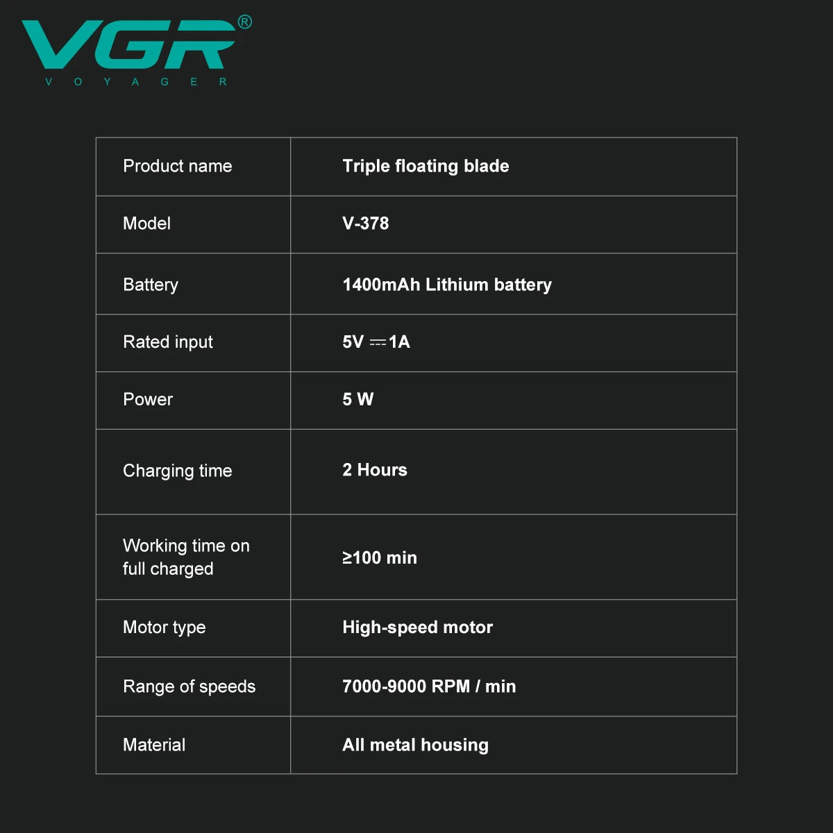VGR Razor Electric Shaver Professional Beard Trimmer Rechargeable Trimmer 9000 RPM Razor Digital Display Shaver for Man V-378