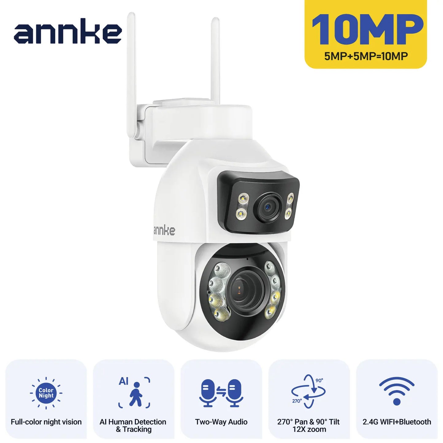 ANNKE WCD1012 10MP Dual‑Lens PTZ Camera | 12× Zoom, AI Tracking, WiFi
