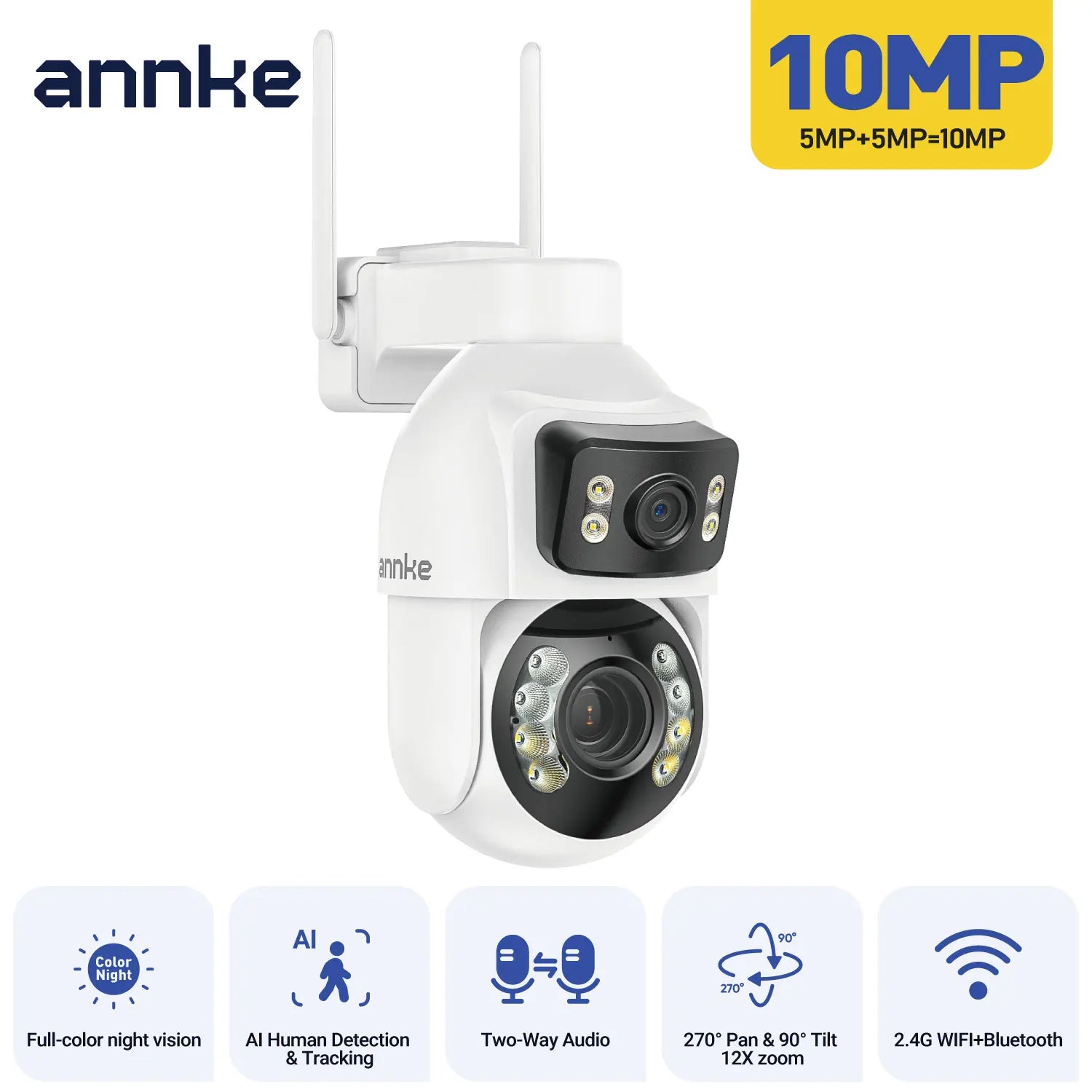 ANNKE WCD1012 10MP Dual‑Lens PTZ Camera | 12× Zoom, AI Tracking, WiFi