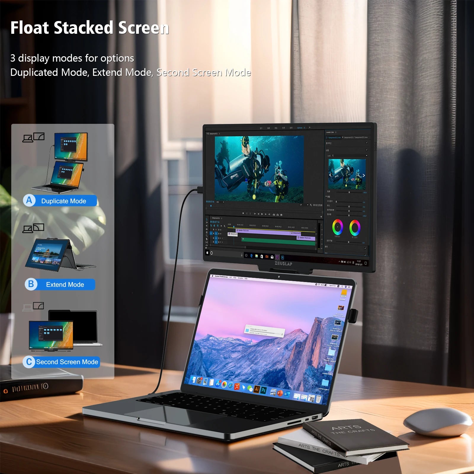 ZEUSLAP 2.5K QHD Portable Stacked Monitor | Kickstand, Travel Display