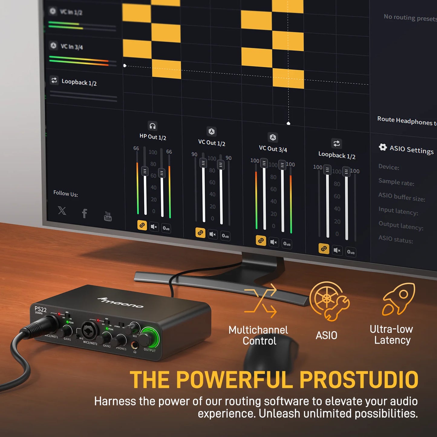 Maono PS22 – USB Audio Interface 24‑bit/192 kHz | 60 dB Pro Preamp, Dual USB, Low‑Noise Recording for Home Studio, Podcast & Streaming