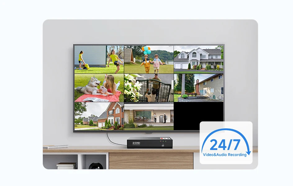 ZOSI 4K PoE NVR Security Camera System 8MP Weatherproof Wired PoE Cameras H.265+ 4K/8MP 8CH CCTV NVR for Home 24/7 Surveillance