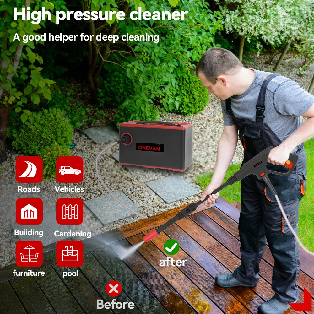 ONEVAN 4000W 220Bar High‑Pressure Washer | 2‑in‑1 Cordless Car & Garden Cleaner