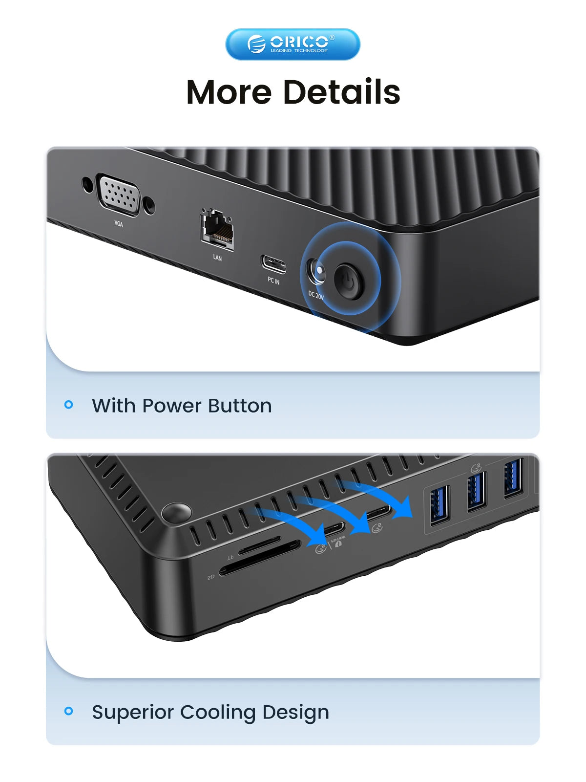 ORICO 19-v-1 USB-C namizna priklopna postaja s 4K HDMI, VGA, RJ45, PD polnjenjem
