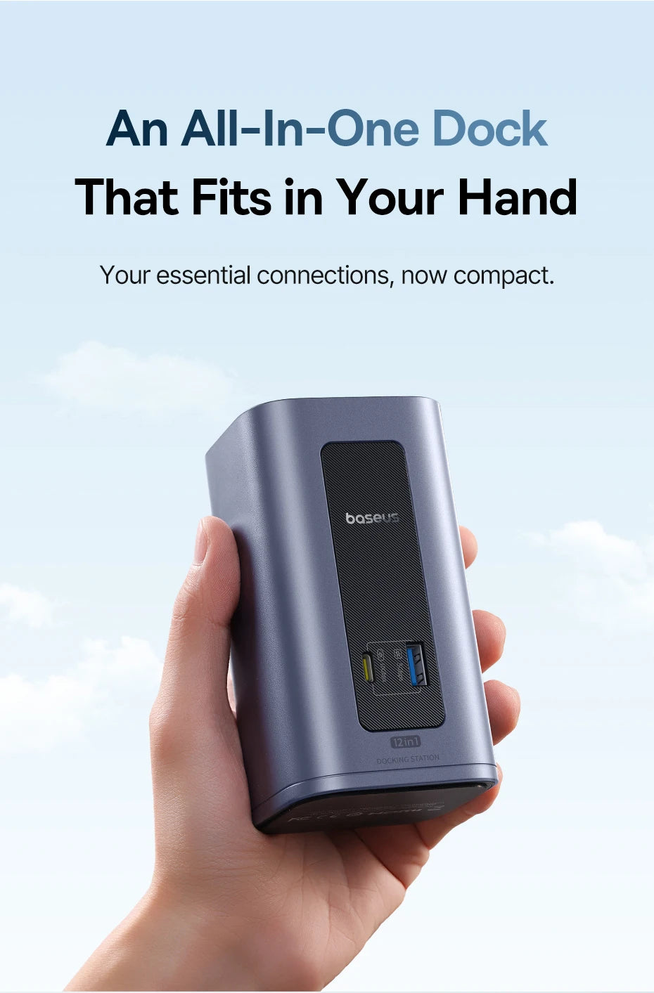 Baseus 12‑in‑1 USB‑C HUB | DisplayPort + HDMI 4K@60Hz MST, USB 3.2, RJ45, PD 100W Docking Station