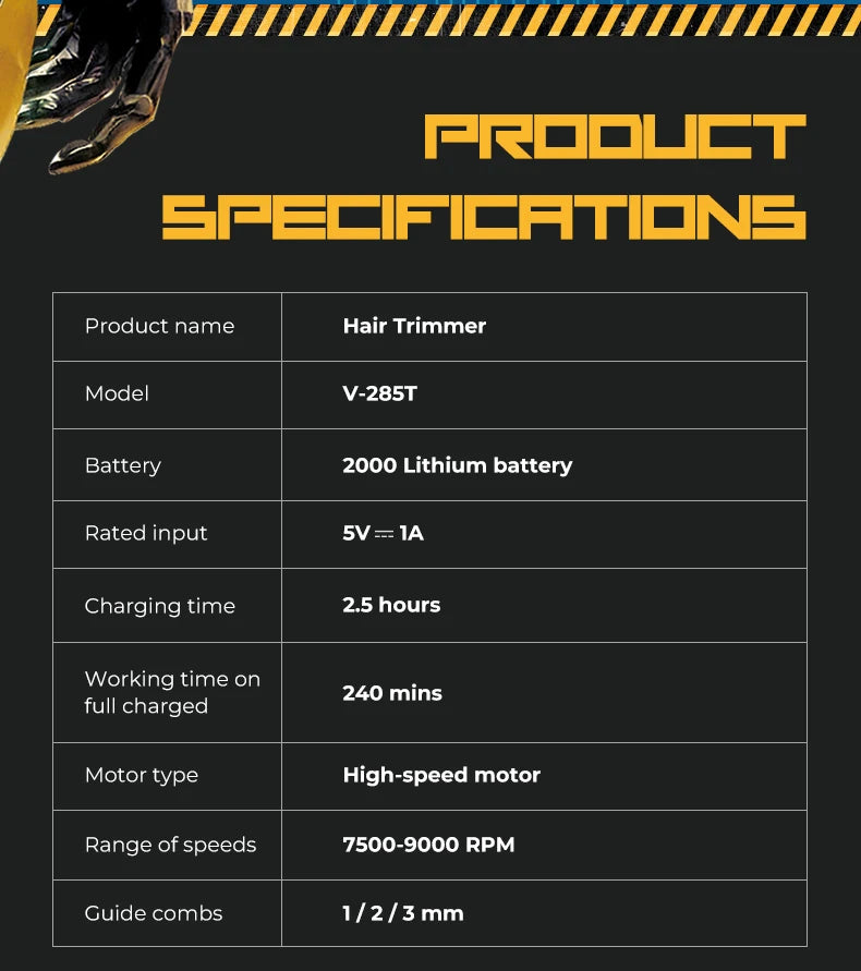 VGR Hair Trimmer Professional Hair Cutting Machine Cordless Hair Clippers Adjustable Barber Rechargeable Trimmer for Men V-285