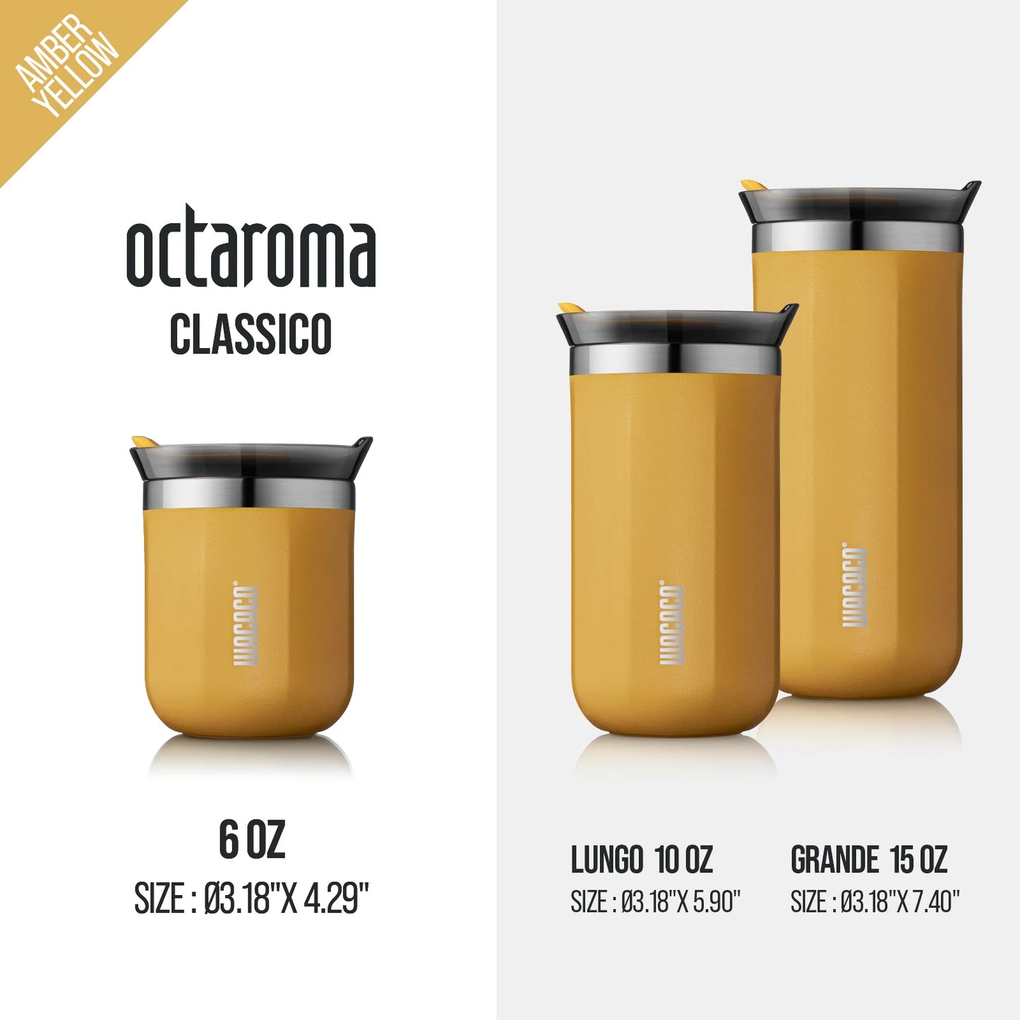 Wacaco Octaroma Vacuum Insulated Coffee Mug – Double-Wall Stainless Steel Travel Tumbler with Leak-Proof Lid, 6oz / 10oz / 15oz Thermal Cup