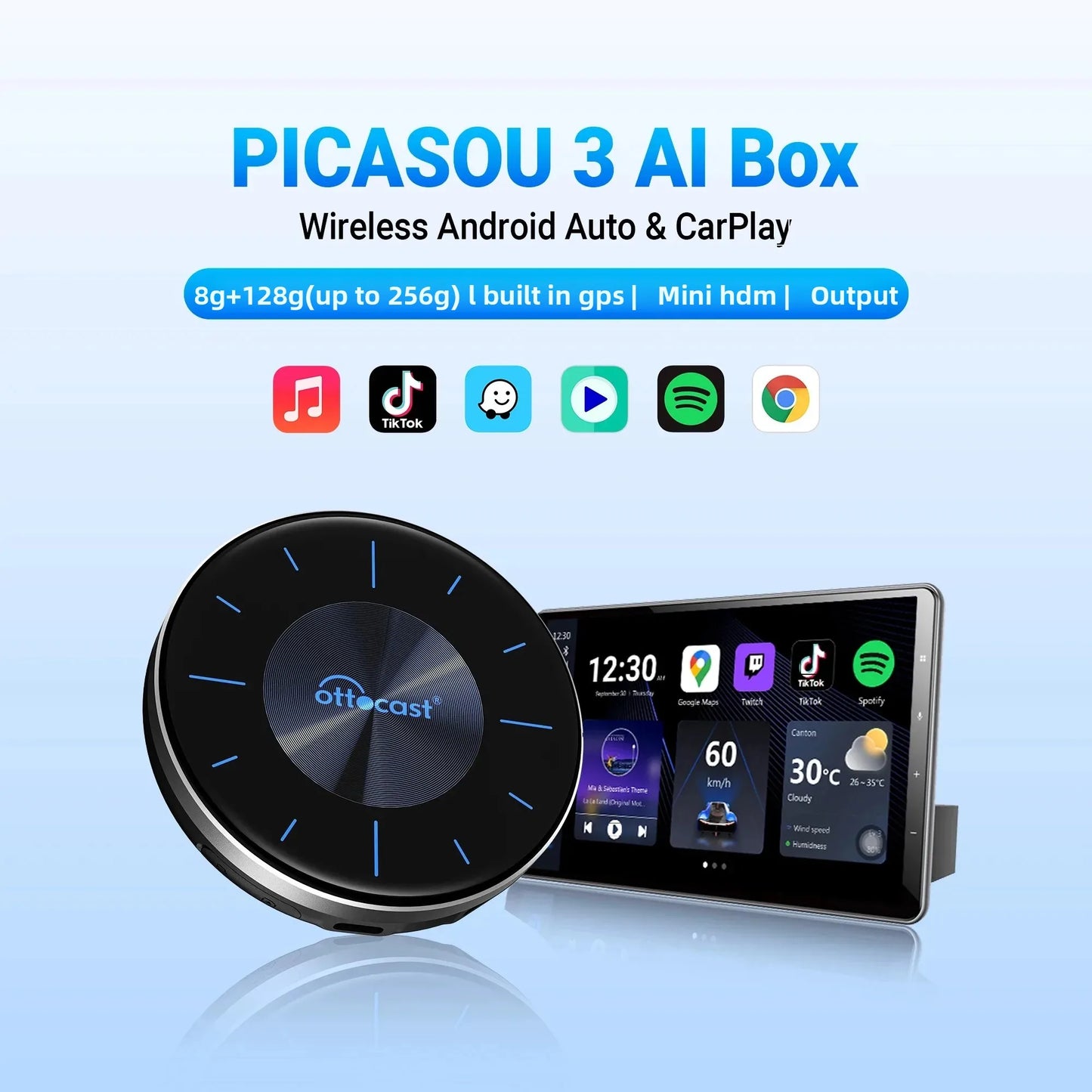 OTTOCAST OttoAiBox P3 Wireless CarPlay AI Box with HDMI