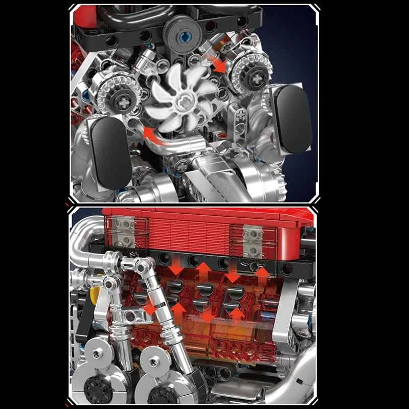 Mould King 10163 Motorized BGT Supercar W16 Engine Building Set - Limetastore