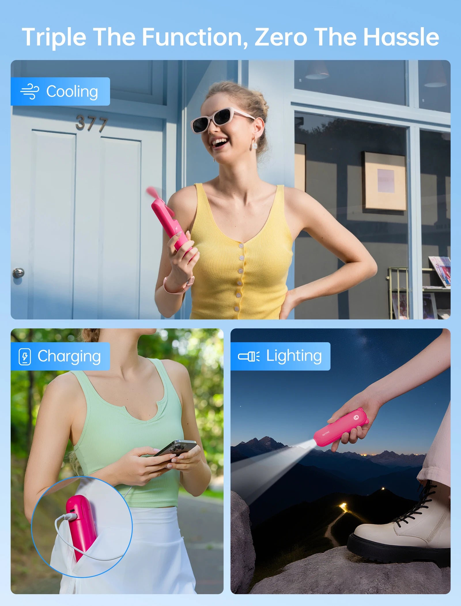 JISULIFE F8 New Color Series 3-in-1 Handheld Fan – 4800mAh Portable Pocket Fan