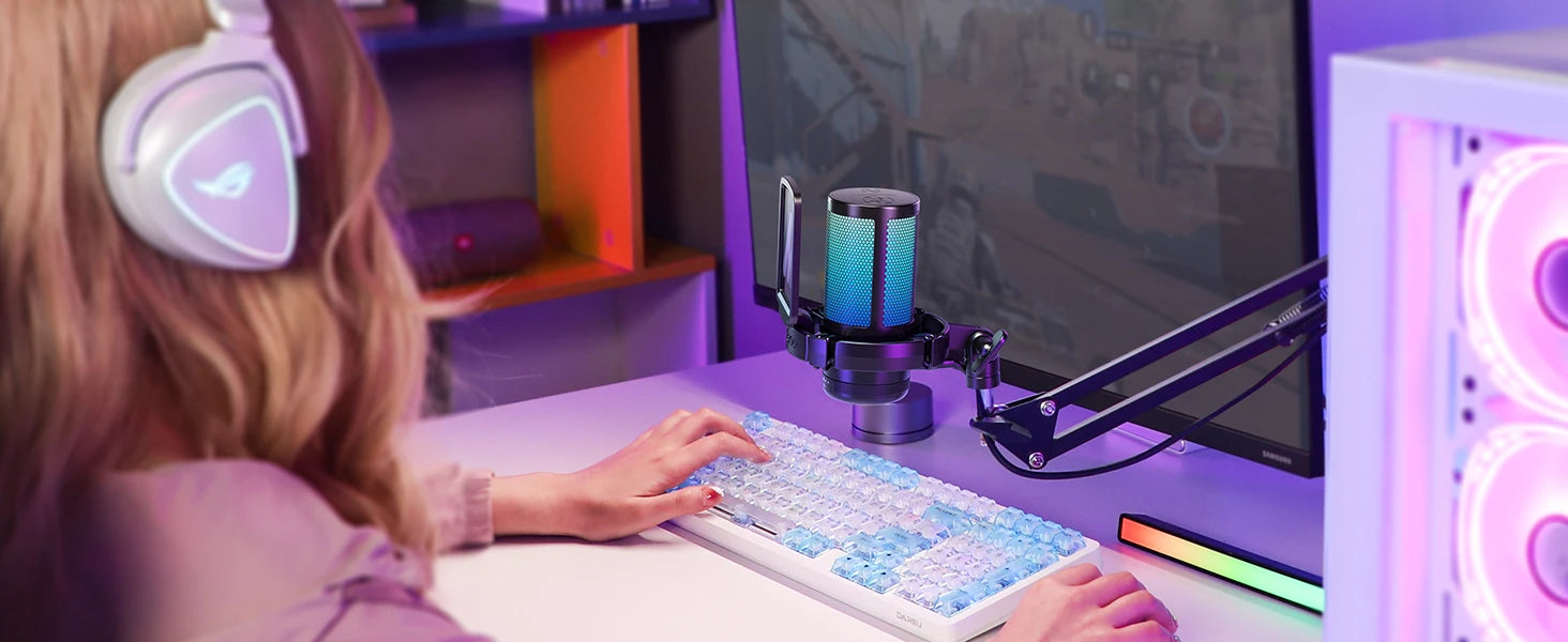 Maono DGM20S – USB Gaming Condenser Microphone | RGB Lighting, Noise Cancellation & Boom Arm for Streaming, Podcasting, YouTube & TikTok