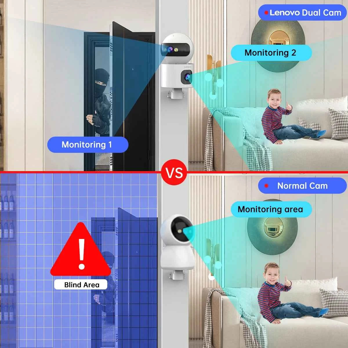 Lenovo 4K PTZ WiFi Camera Dual Lens Home Indoor CCTV Surveillance Camera Auto Tracking Security Protection Smart Baby Monitor - Limetastore