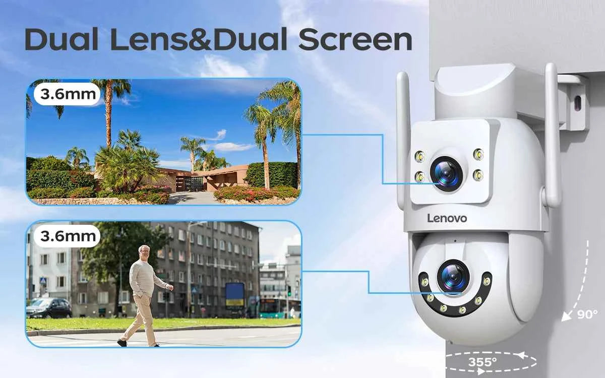 Lenovo 4K 6MP WiFi Surveillance Camera Outdoor Security Dual Lens Dual Screen AI Tracking PTZ IP Camera CCTV Video Surveillance - Limetastore
