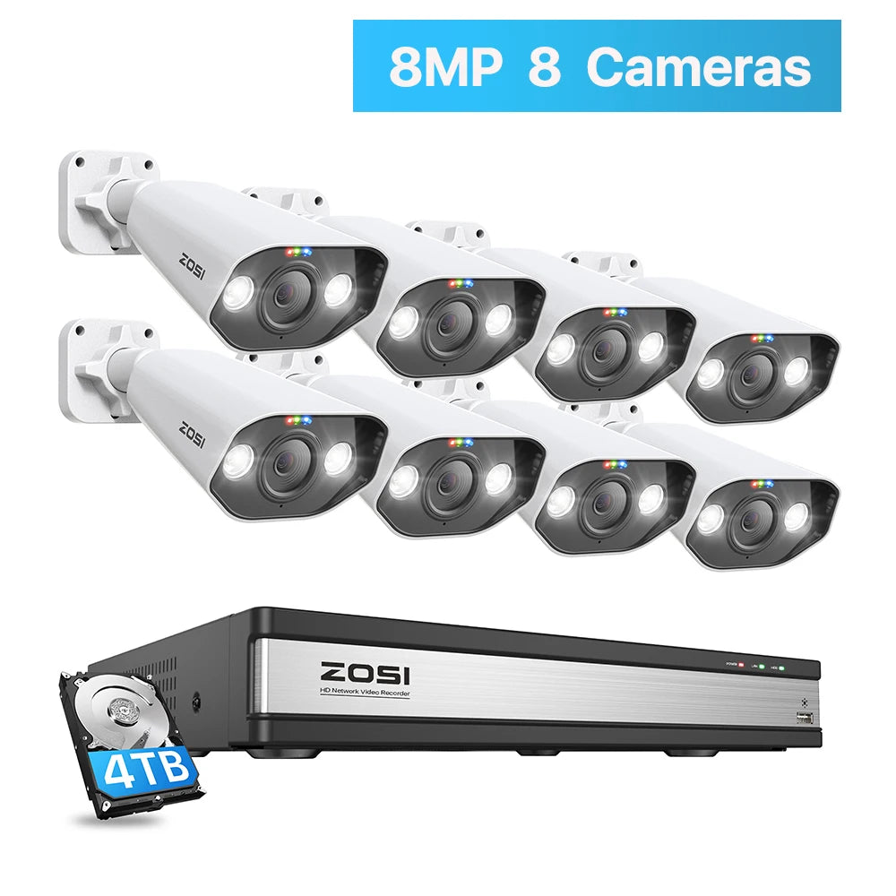 ZOSI 16CH 4K PoE Security Camera System – 8MP/5MP Outdoor IP Cameras with AI Person & Vehicle Detection