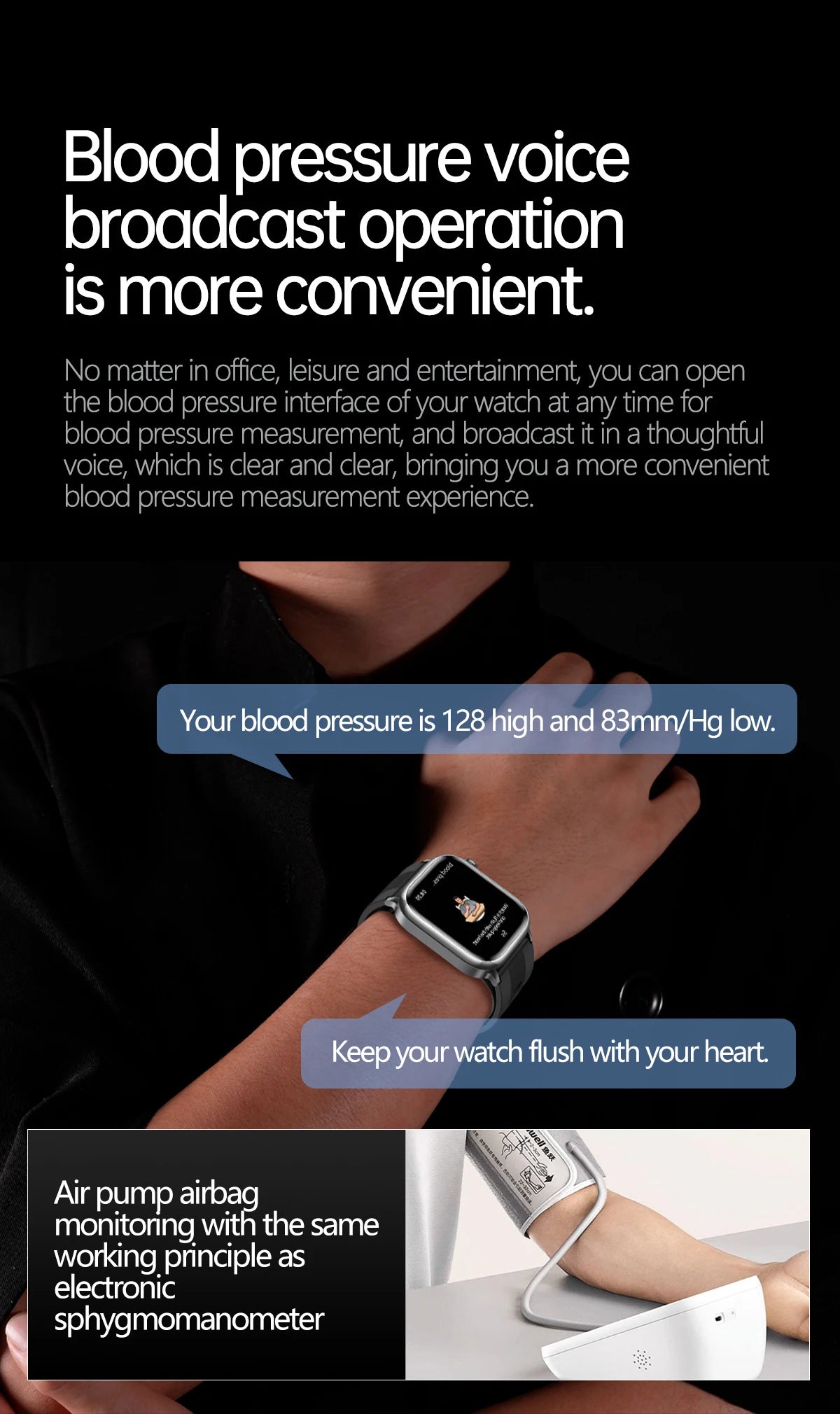 NFC Smart Watch Air Pump+Air Bag Accurate Blood Pressure Fat Health Measure BT Call Sports Tracking Sapphire Glass Smart Watch - Limetastore