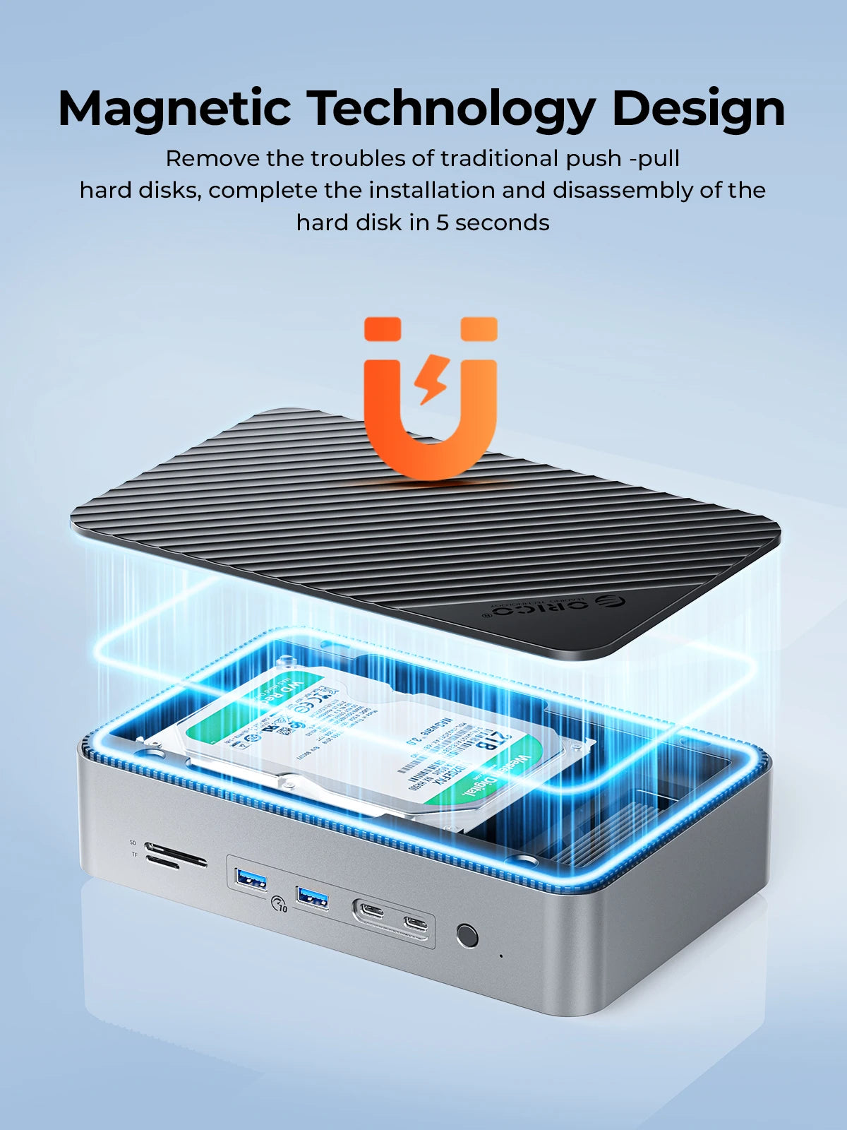 ORICO 10‑in‑1 Docking Station Deck with Dual M.2 NVMe SSD Enclosure, 3.5" Hard Drive Bay