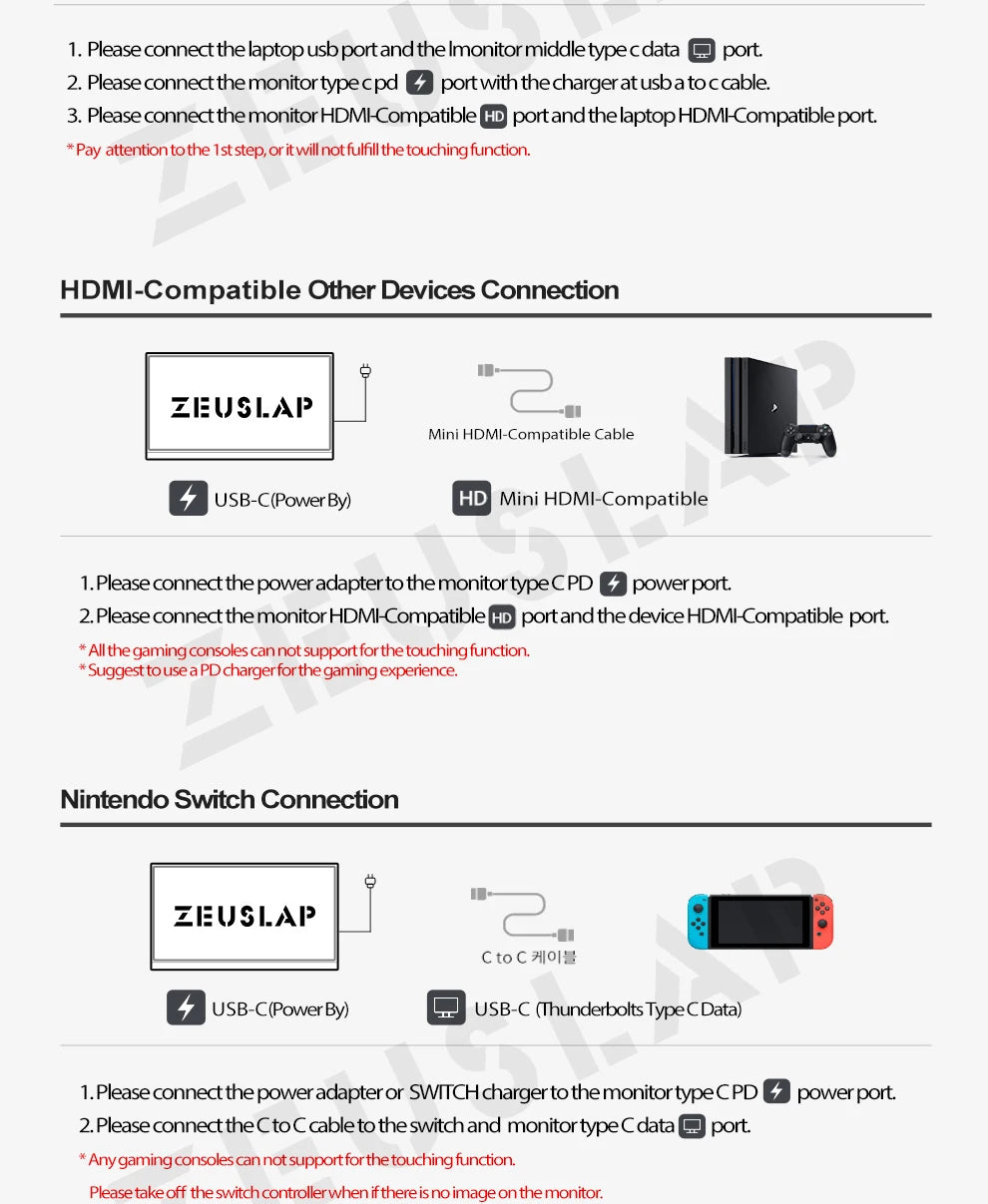 ZEUSLAP 15.6" Portable Touch Monitor | 1080P FHD IPS, USB‑C & HDMI, PS4/Switch/Xbox Compatible