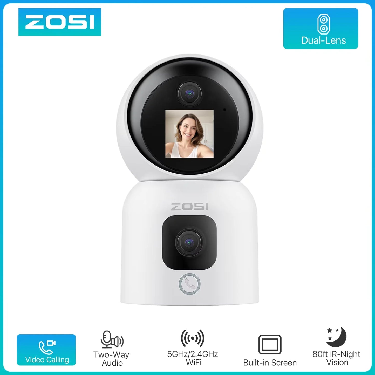 ZOSI 360° PTZ Smart Home Security Camera – Auto‑Tracking Indoor WiFi Baby & Pet Monitor with AI Detection & HD Night Vision