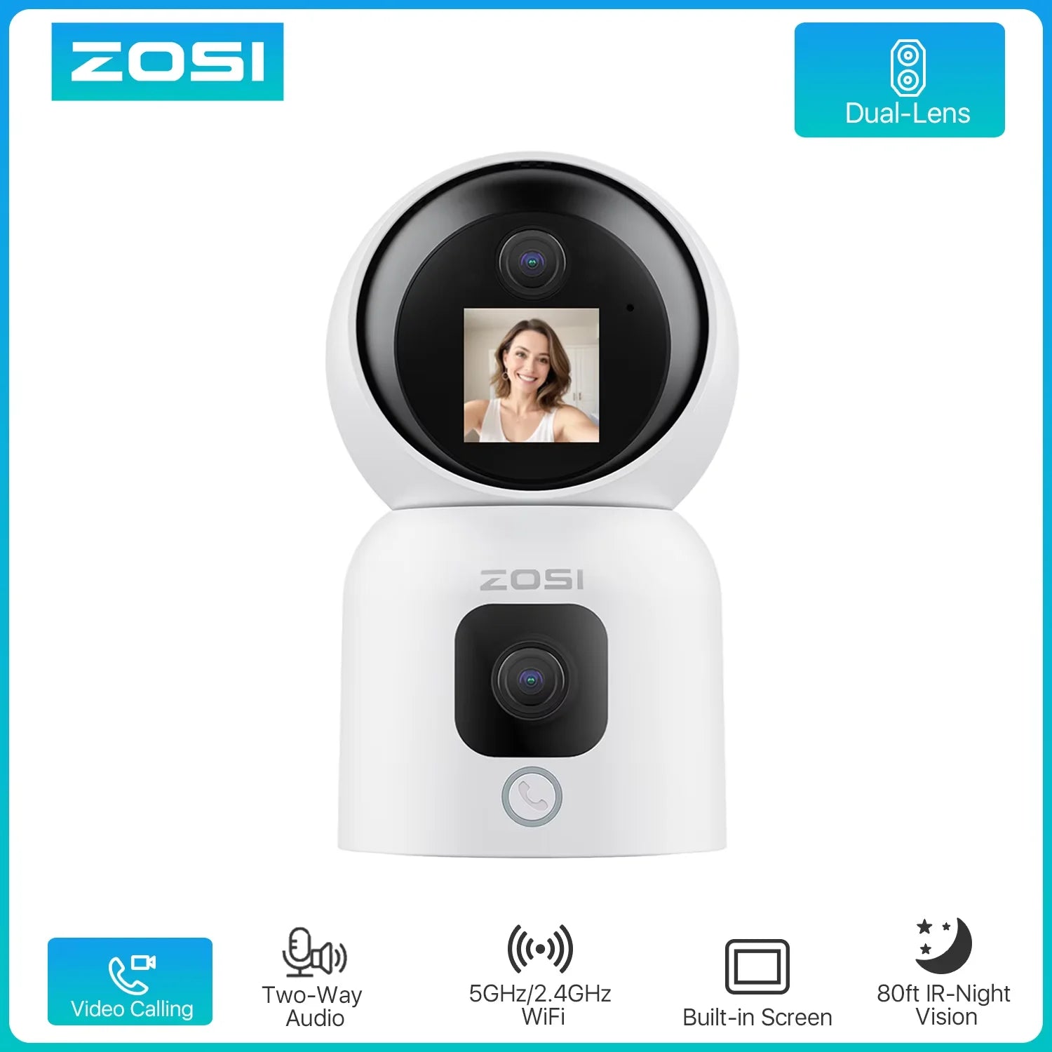 ZOSI 360° PTZ Smart Home Security Camera – Auto‑Tracking Indoor WiFi Baby & Pet Monitor with AI Detection & HD Night Vision