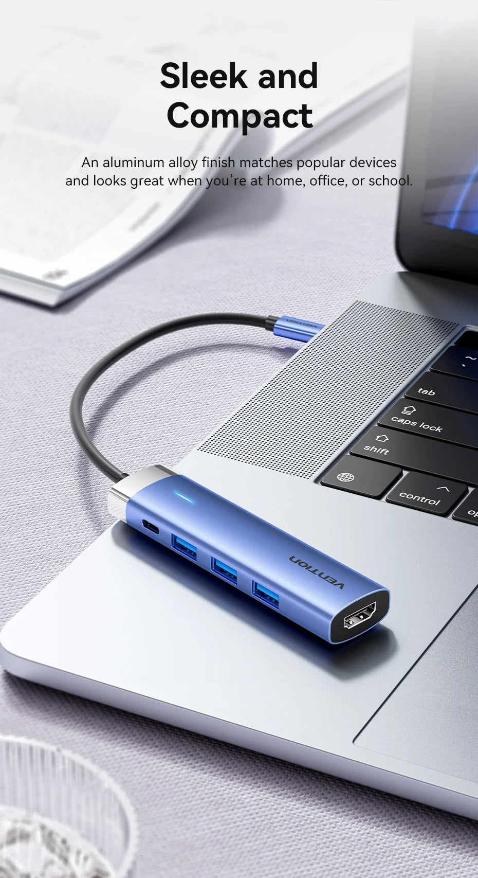 Vention USB‑C 5‑in‑1 Hub | HDMI 4K, PD 100W, USB 3.0 5Gbps Docking Station