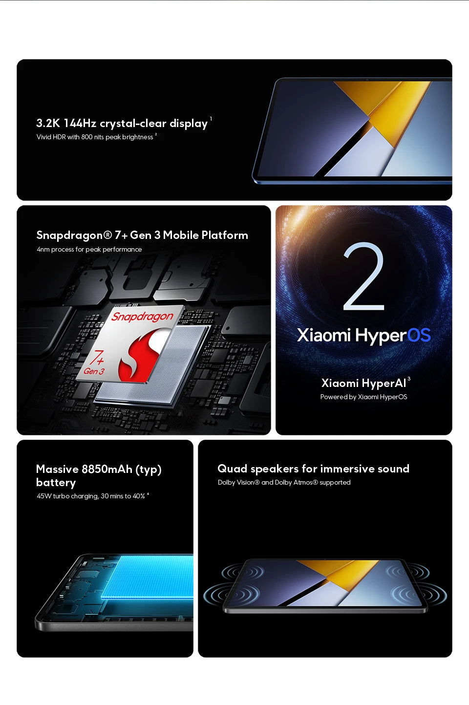 POCO Pad X1 Global Version Tablets Snapdragon 7+ Gen 3 11.2'' 3.2K 144Hz Display 8850mAh 45W Turbo Charging 13MP Main Camera - Limetastore