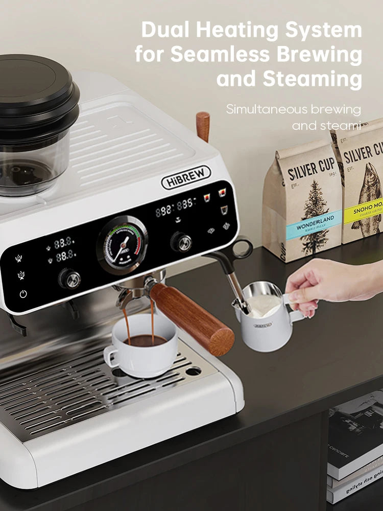 HiBREW H7B – Dual Boiler Barista Pro Espresso Machine | Built‑In Grinder with 30 Settings