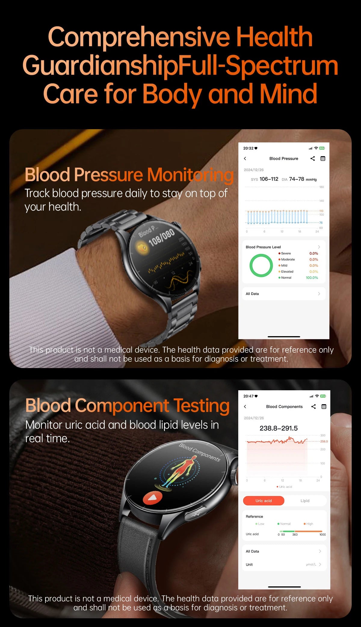 2025 New BMI Body Fat Blood Analysis Health Smartwatch NFC Bluetooth Call Smart Watch Led Flashlight Outdoor Sports Clock's Men - Limetastore